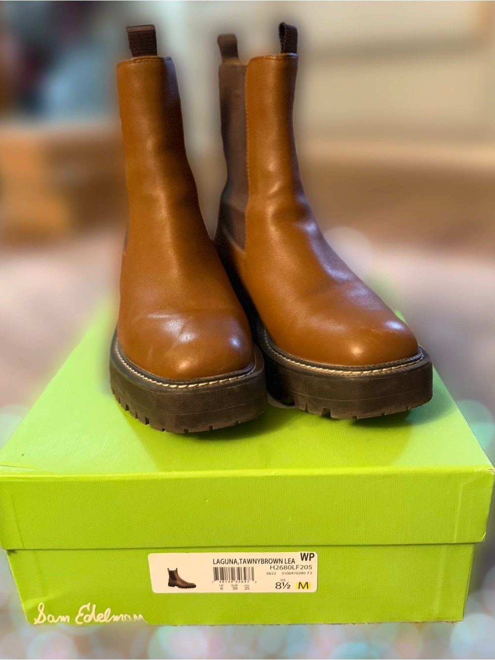 Sam Edelman Tan Leather Chelsea Lug Boots